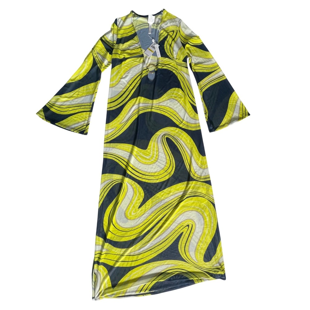 Trina Turk Long Sleeve Serena Stretch Mesh Cover-Up Maxi Dress Women's Size Med